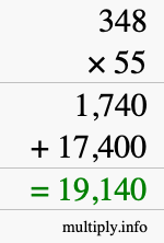 How to calculate 348 times 55 using long multiplication How to calculate 348 times 55 using long multiplication