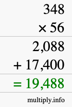 How to calculate 348 times 56 using long multiplication