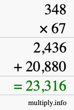 How to calculate 348 times 67 using long multiplication