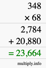 How to calculate 348 times 68 using long multiplication