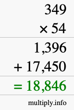 How to calculate 349 times 54 using long multiplication