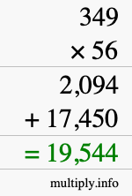 How to calculate 349 times 56 using long multiplication