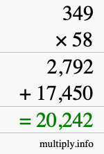 How to calculate 349 times 58 using long multiplication