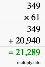How to calculate 349 times 61 using long multiplication