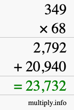 How to calculate 349 times 68 using long multiplication