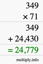 How to calculate 349 times 71 using long multiplication