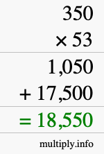 How to calculate 350 times 53 using long multiplication