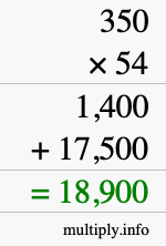 How to calculate 350 times 54 using long multiplication