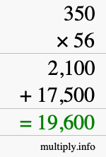 How to calculate 350 times 56 using long multiplication