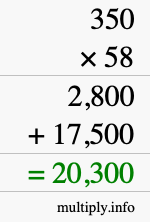 How to calculate 350 times 58 using long multiplication