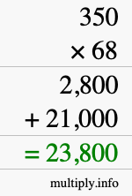 How to calculate 350 times 68 using long multiplication