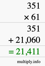 How to calculate 351 times 61 using long multiplication