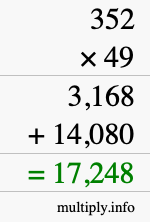 How to calculate 352 times 49 using long multiplication