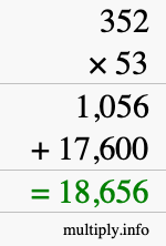 How to calculate 352 times 53 using long multiplication