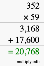How to calculate 352 times 59 using long multiplication