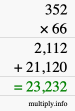 How to calculate 352 times 66 using long multiplication