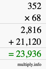 How to calculate 352 times 68 using long multiplication