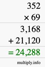 How to calculate 352 times 69 using long multiplication