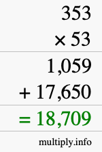 How to calculate 353 times 53 using long multiplication