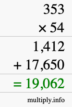 How to calculate 353 times 54 using long multiplication