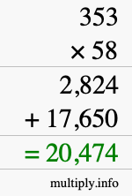 How to calculate 353 times 58 using long multiplication