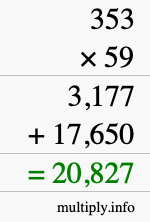 How to calculate 353 times 59 using long multiplication