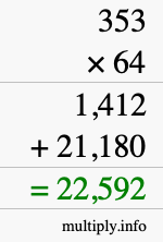 How to calculate 353 times 64 using long multiplication