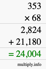 How to calculate 353 times 68 using long multiplication