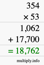 How to calculate 354 times 53 using long multiplication