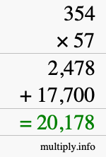 How to calculate 354 times 57 using long multiplication
