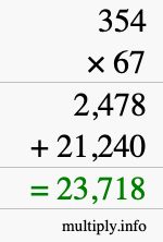 How to calculate 354 times 67 using long multiplication