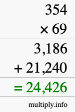 How to calculate 354 times 69 using long multiplication