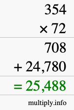 How to calculate 354 times 72 using long multiplication
