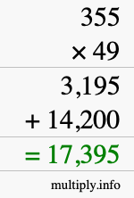 How to calculate 355 times 49 using long multiplication