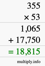 How to calculate 355 times 53 using long multiplication