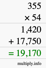 How to calculate 355 times 54 using long multiplication