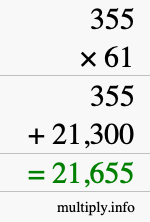 How to calculate 355 times 61 using long multiplication