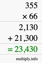 How to calculate 355 times 66 using long multiplication
