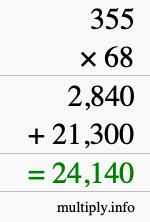 How to calculate 355 times 68 using long multiplication