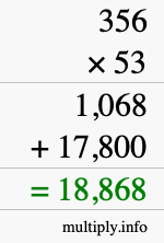 How to calculate 356 times 53 using long multiplication