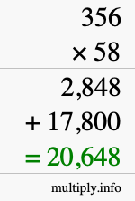 How to calculate 356 times 58 using long multiplication