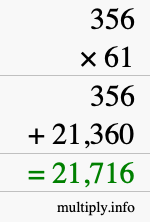 How to calculate 356 times 61 using long multiplication