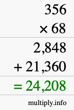 How to calculate 356 times 68 using long multiplication