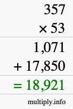 How to calculate 357 times 53 using long multiplication