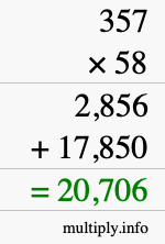 How to calculate 357 times 58 using long multiplication