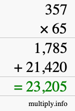 How to calculate 357 times 65 using long multiplication How to calculate 357 times 65 using long multiplication