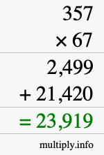 How to calculate 357 times 67 using long multiplication