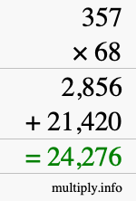 How to calculate 357 times 68 using long multiplication