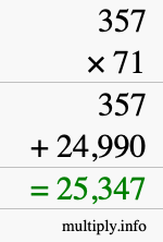 How to calculate 357 times 71 using long multiplication