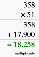 How to calculate 358 times 51 using long multiplication